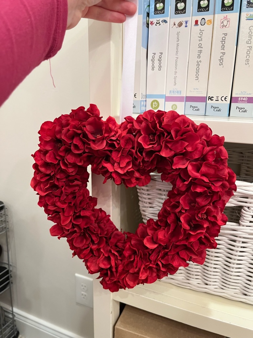 Red Heart Floral Wreath with Ribbon Hanger - Picture 3 of 4